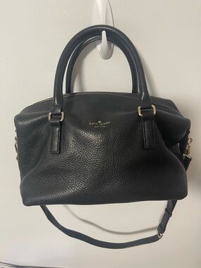 Kate Spade Black Pebbled Leather Duffle with Gold Hardware